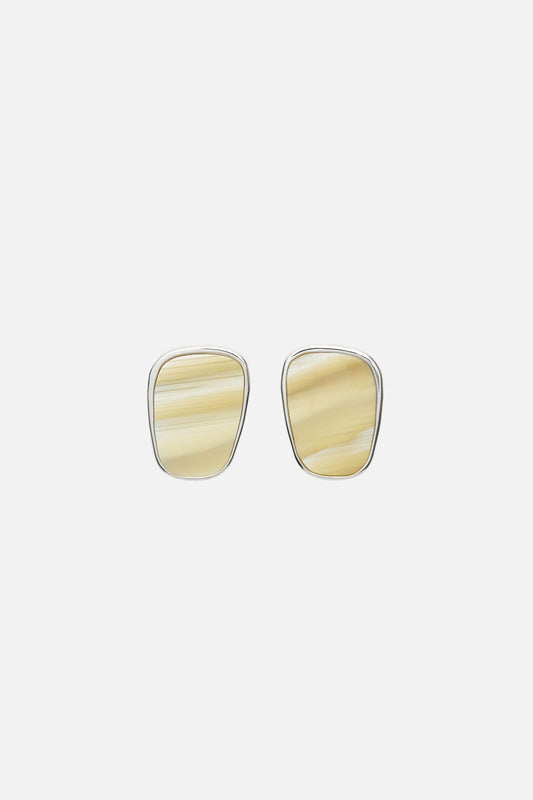 Resin plate earrings - Silver/Cream