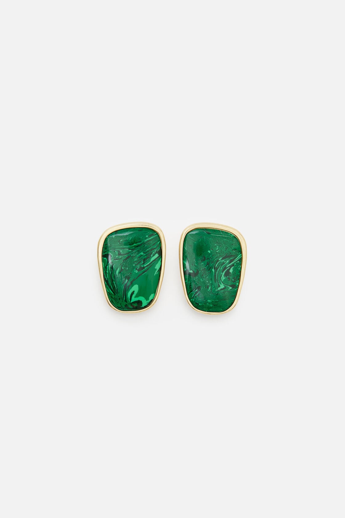 Stone plate earrings - Semi matt gold/green
