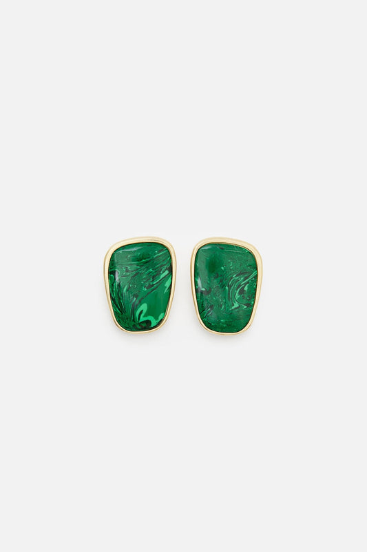 Stone plate earrings - Semi matt gold/green