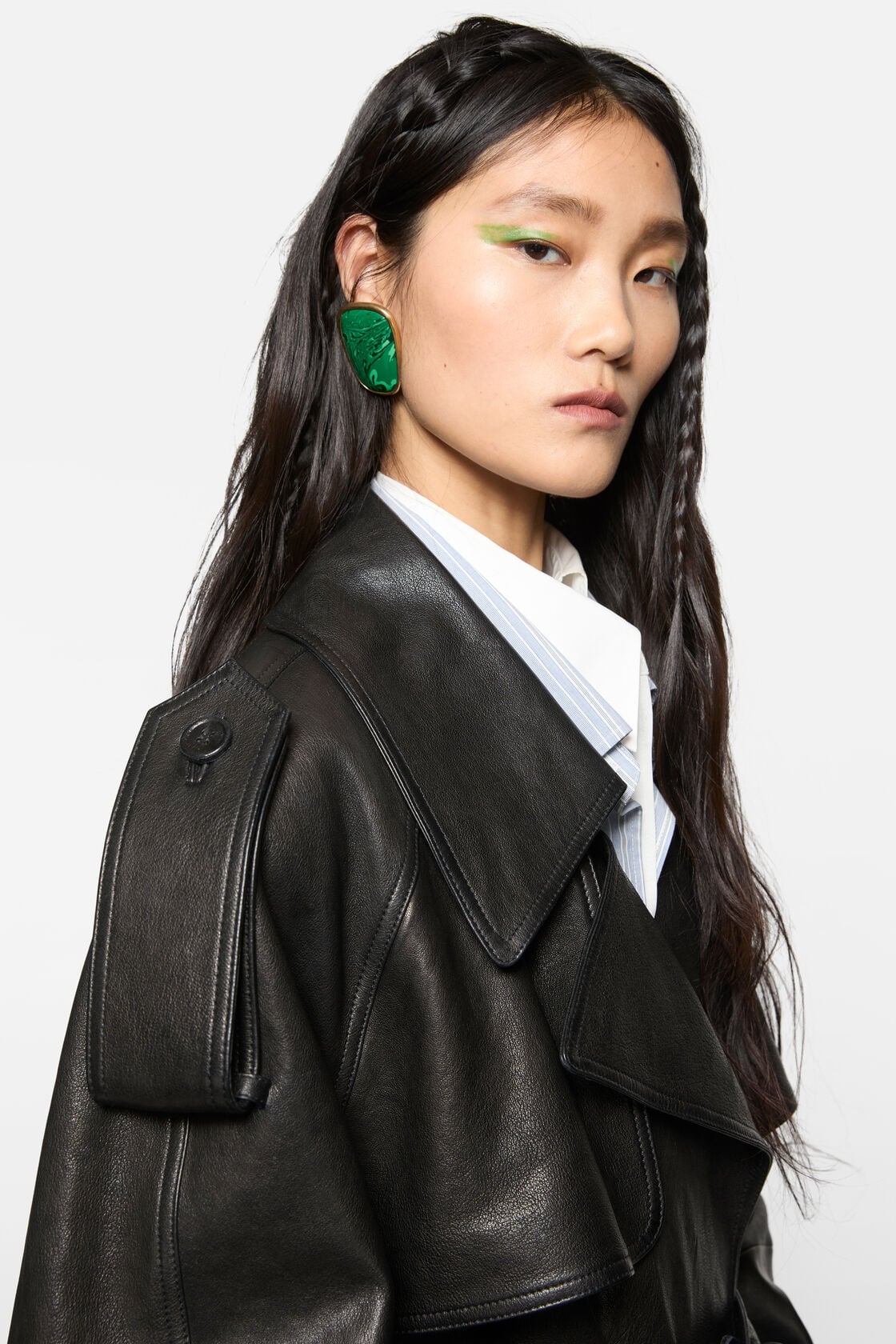 Stone plate earrings - Semi matt gold/green