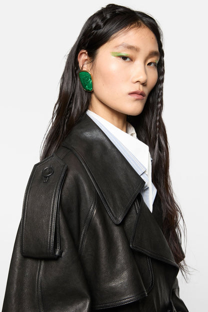 Stone plate earrings - Semi matt gold/green