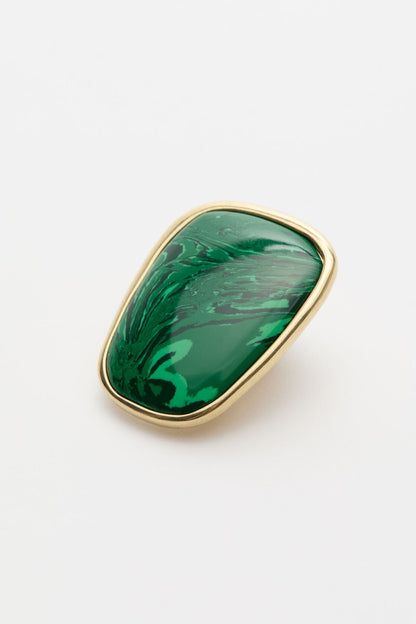 Stone plate earrings - Semi matt gold/green