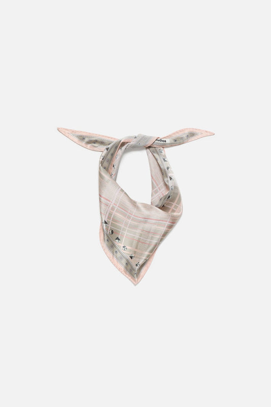 Checkered silk bandana - Pink/taupe