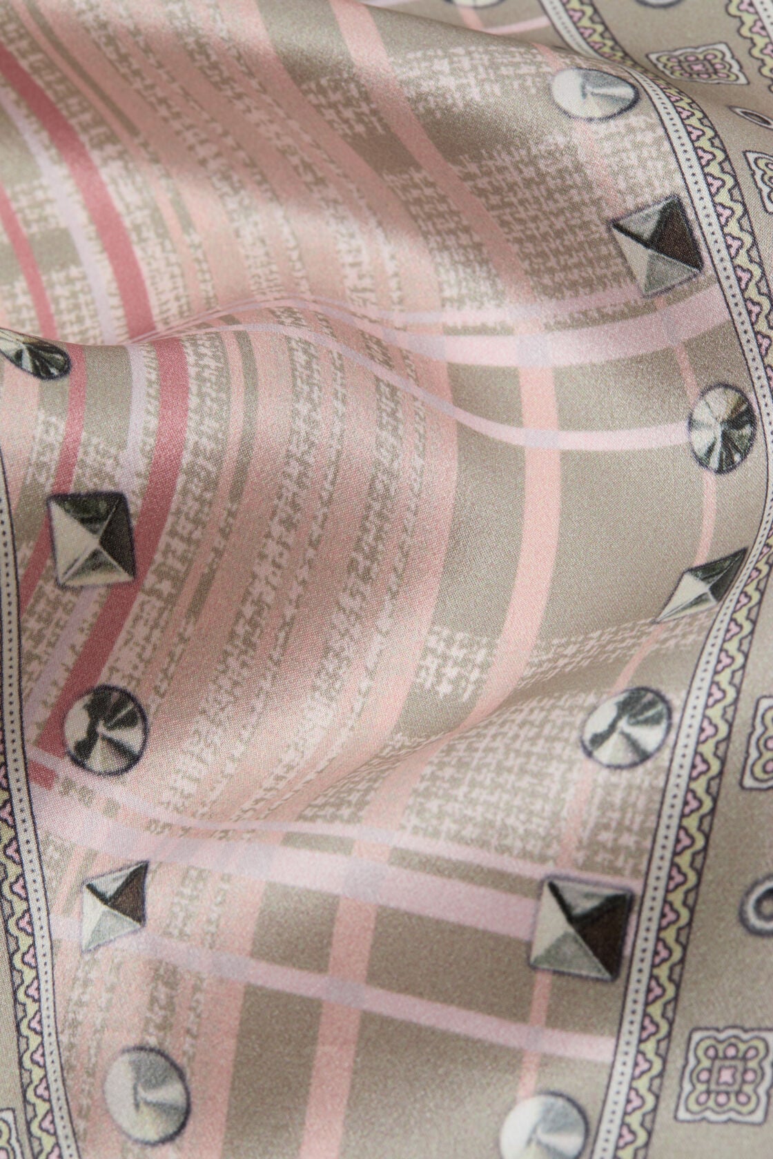 Checkered silk bandana - Pink/taupe