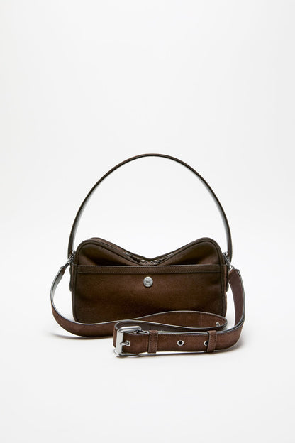 Camero Party Suede Shoulder Bag - Dark brown