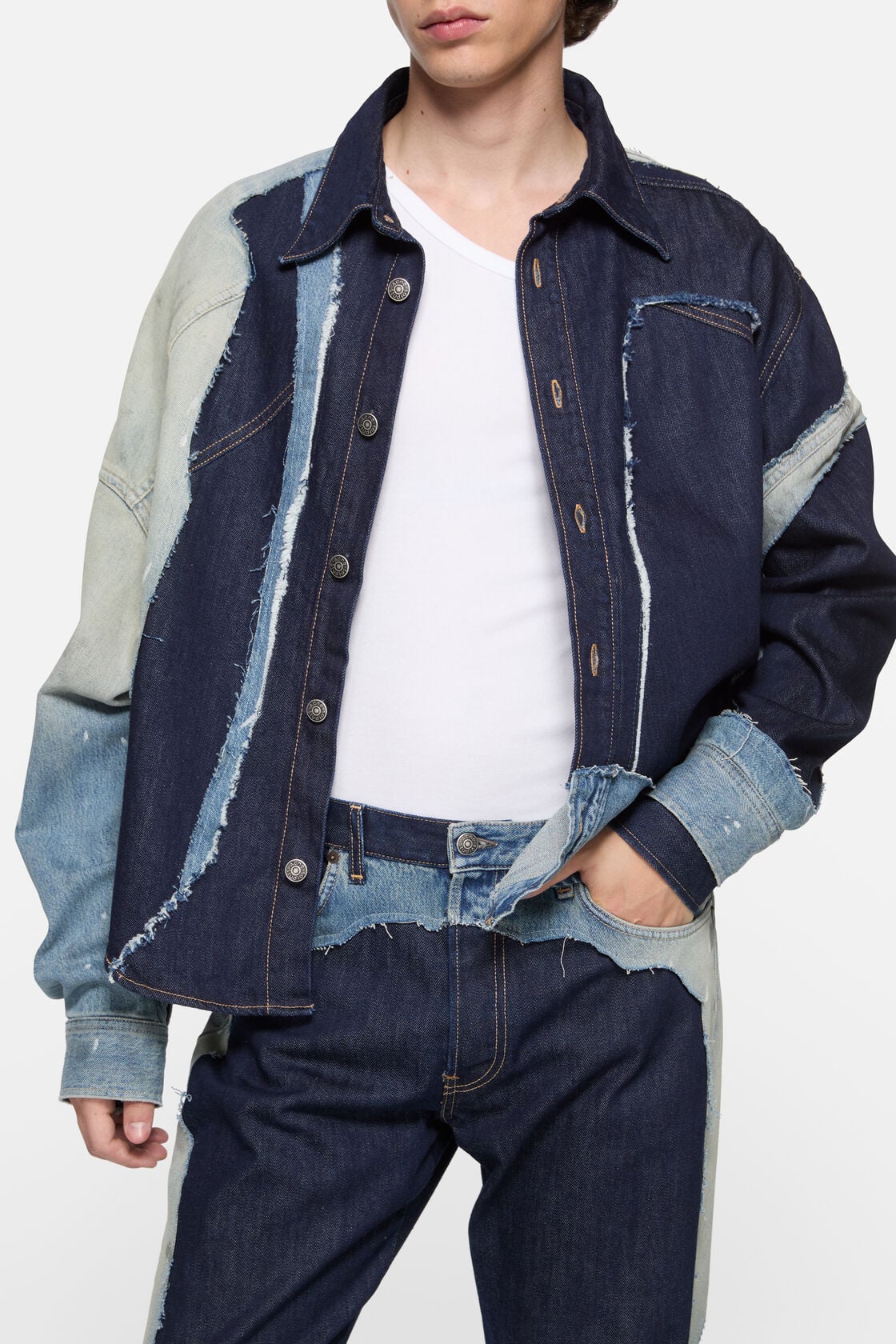 Patchwork Denim Shirt - Indigo/blue