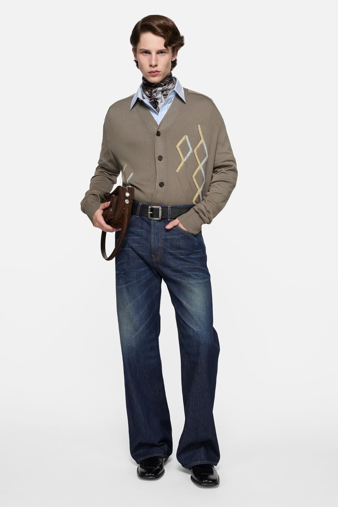 Argyle knit cardigan - Taupe Brown