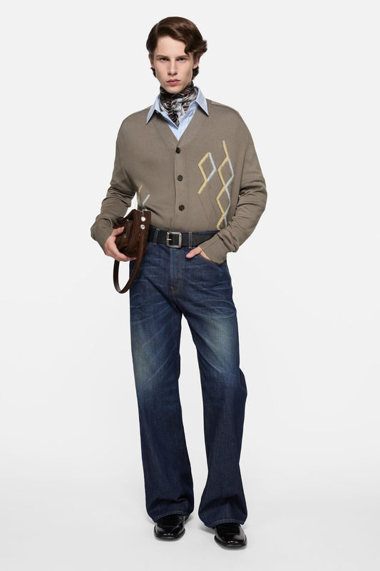 Argyle knit cardigan - Taupe Brown