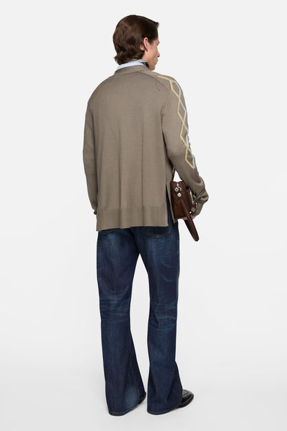 Argyle knit cardigan - Taupe Brown