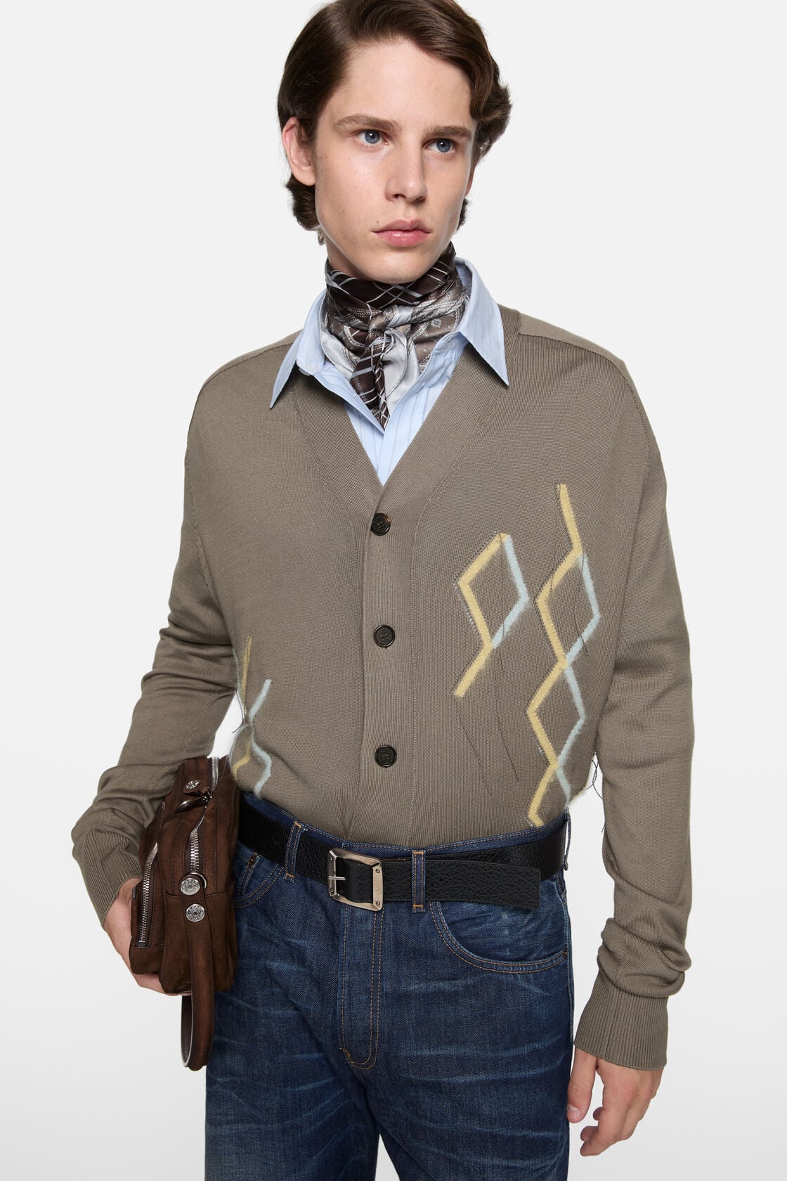 Argyle knit cardigan - Taupe Brown