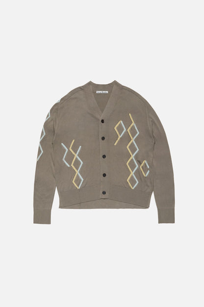 Argyle knit cardigan - Taupe Brown