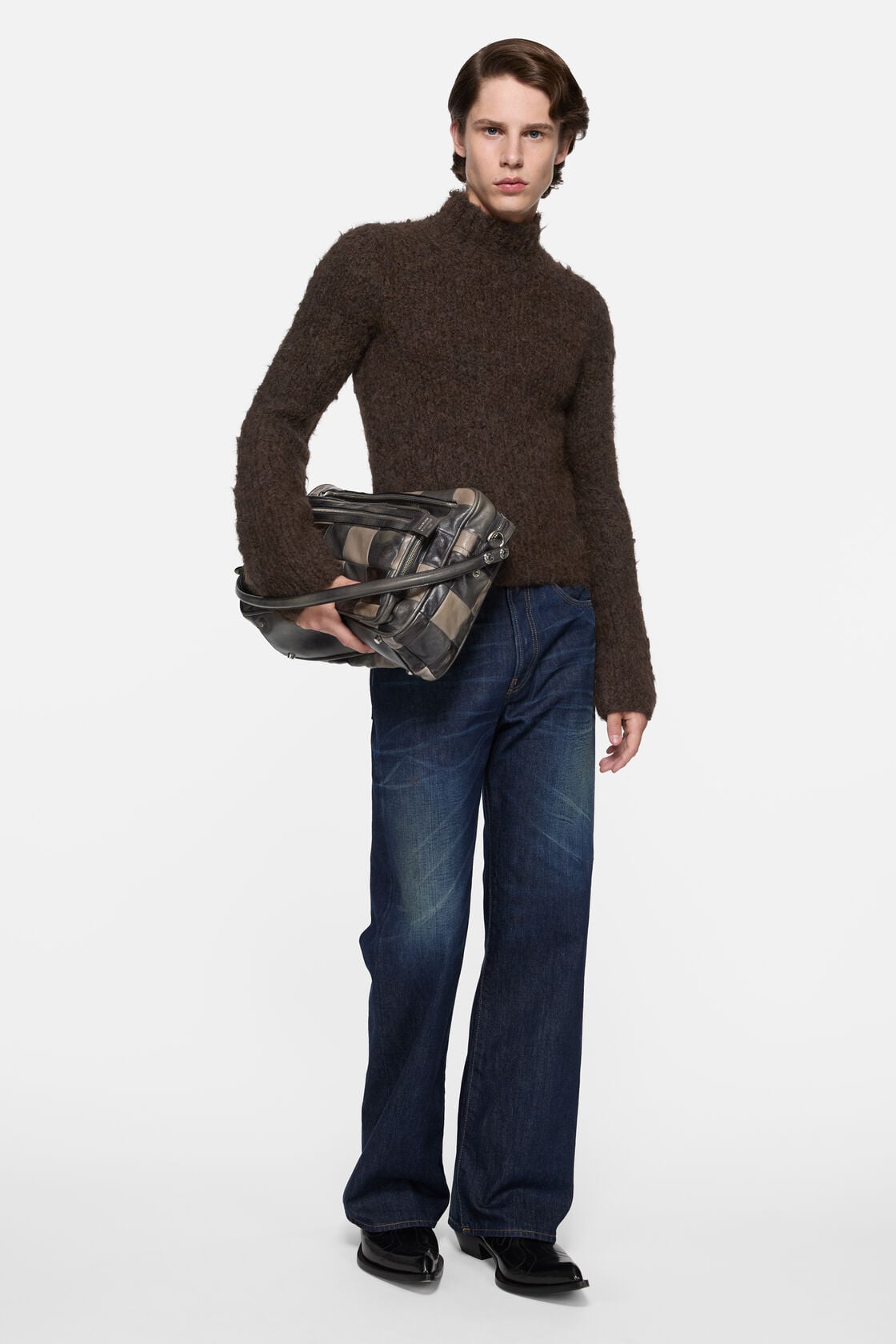 Hand-knit alpaca sweater - Dark brown