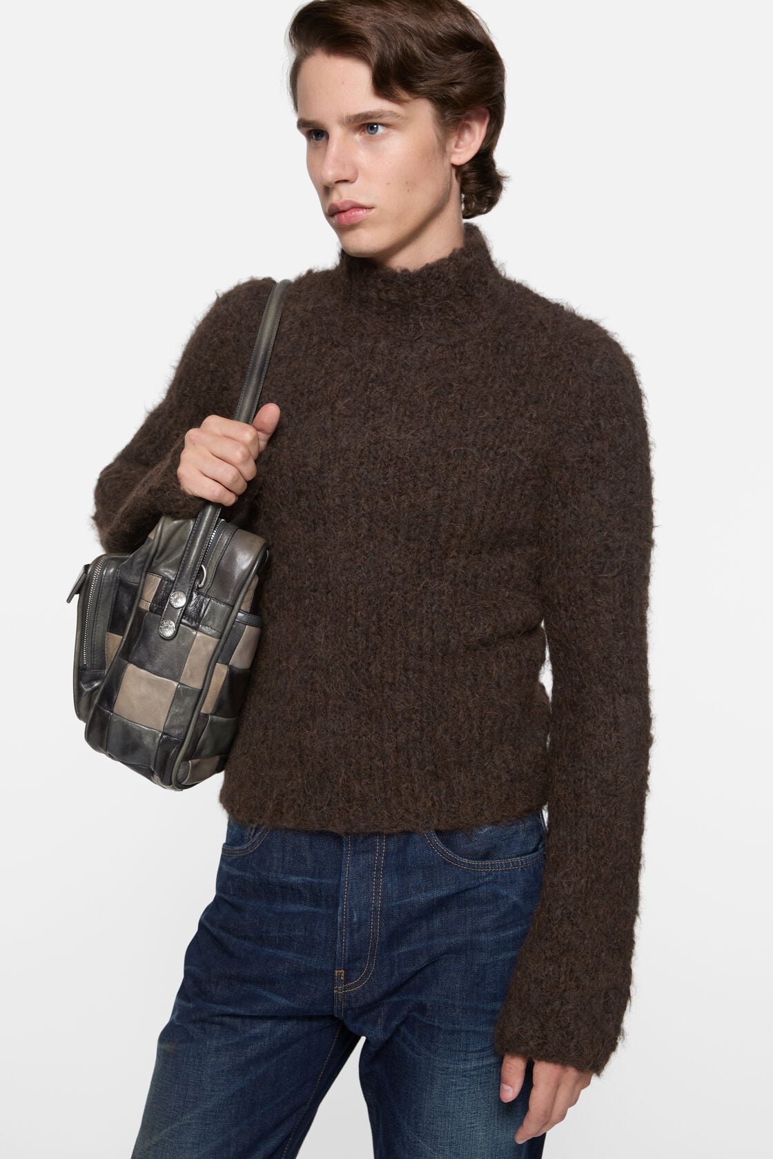 Hand-knit alpaca sweater - Dark brown