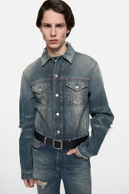 Re-edition worn denim jacket - Mid Blue