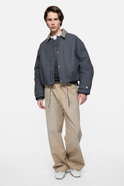 Bomber with leather collar - Carbon grey