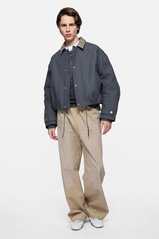 Bomber with leather collar - Carbon grey