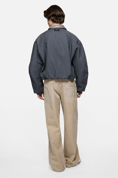 Bomber with leather collar - Carbon grey