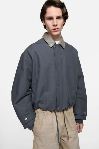 Bomber with leather collar - Carbon grey