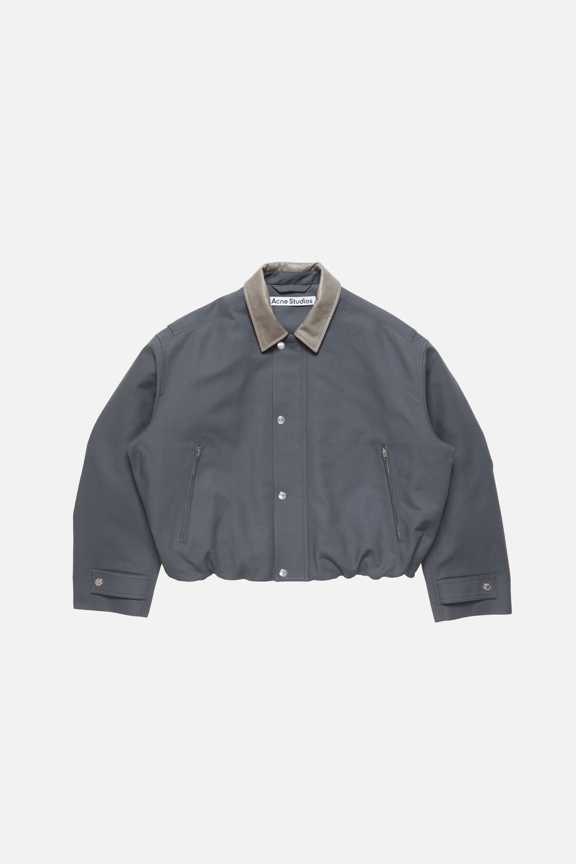 Bomber with leather collar - Carbon grey