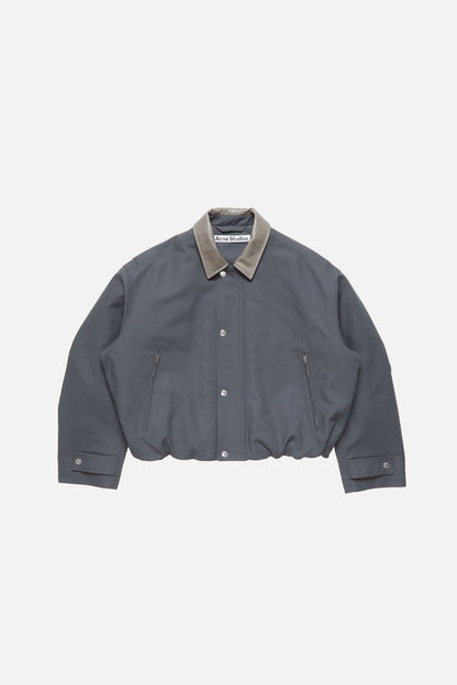 Bomber with leather collar - Carbon grey