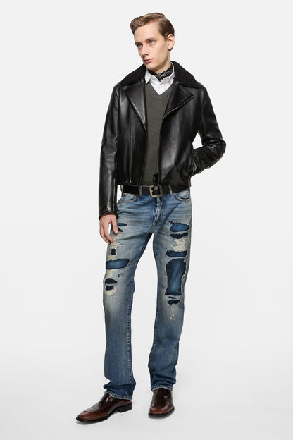 Leather biker jacket - Black