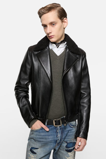 Leather biker jacket - Black
