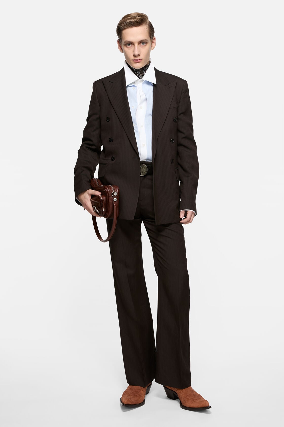 Tailored herringbone trousers - Chocolate brown