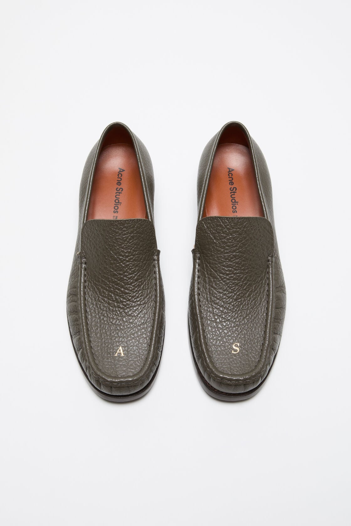 Grainy leather loafers - Khaki green