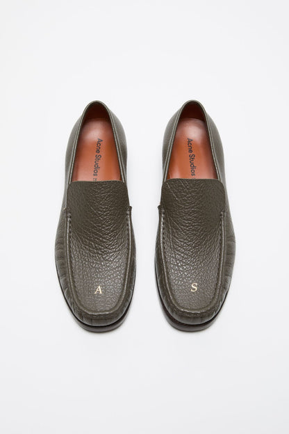 Grainy leather loafers - Khaki green