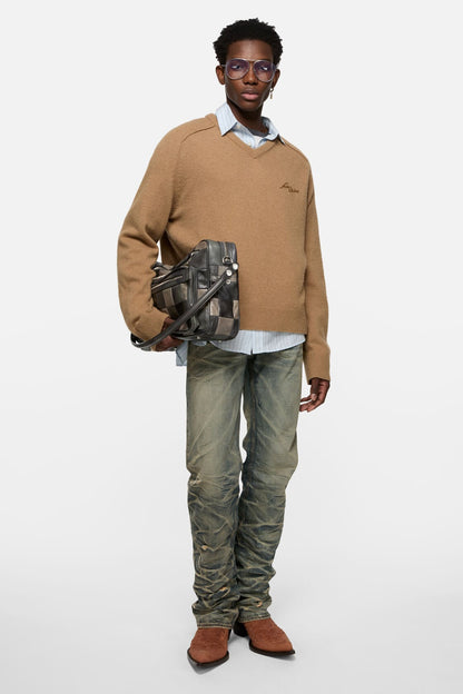 Camel hair v-neck sweater - Light camel