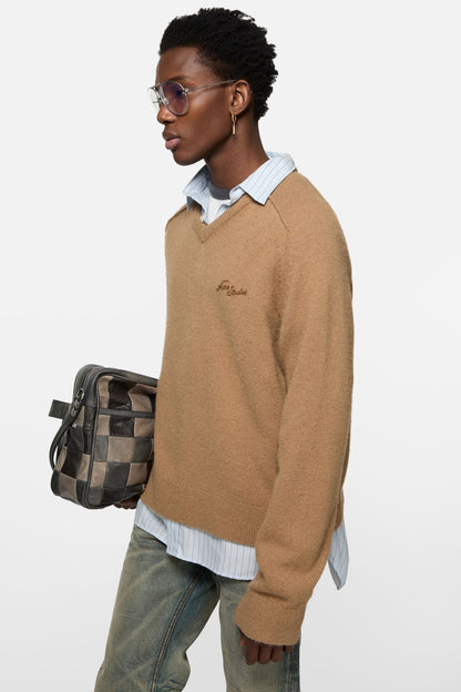 Camel hair v-neck sweater - Light camel