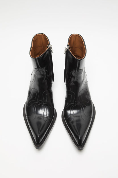 Pointed cowboy ankle boots - Black
