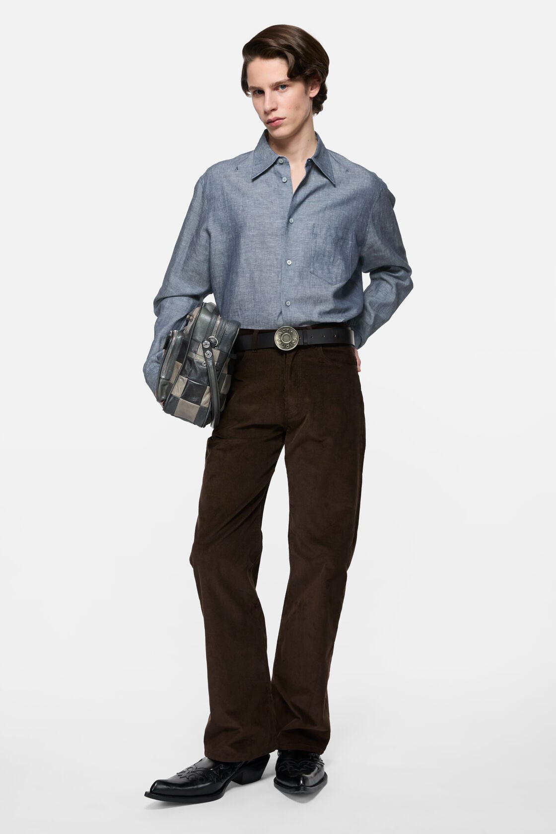 Chambray button-up shirt - Mid blue