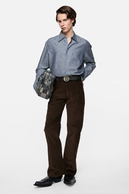 Chambray button-up shirt - Mid blue
