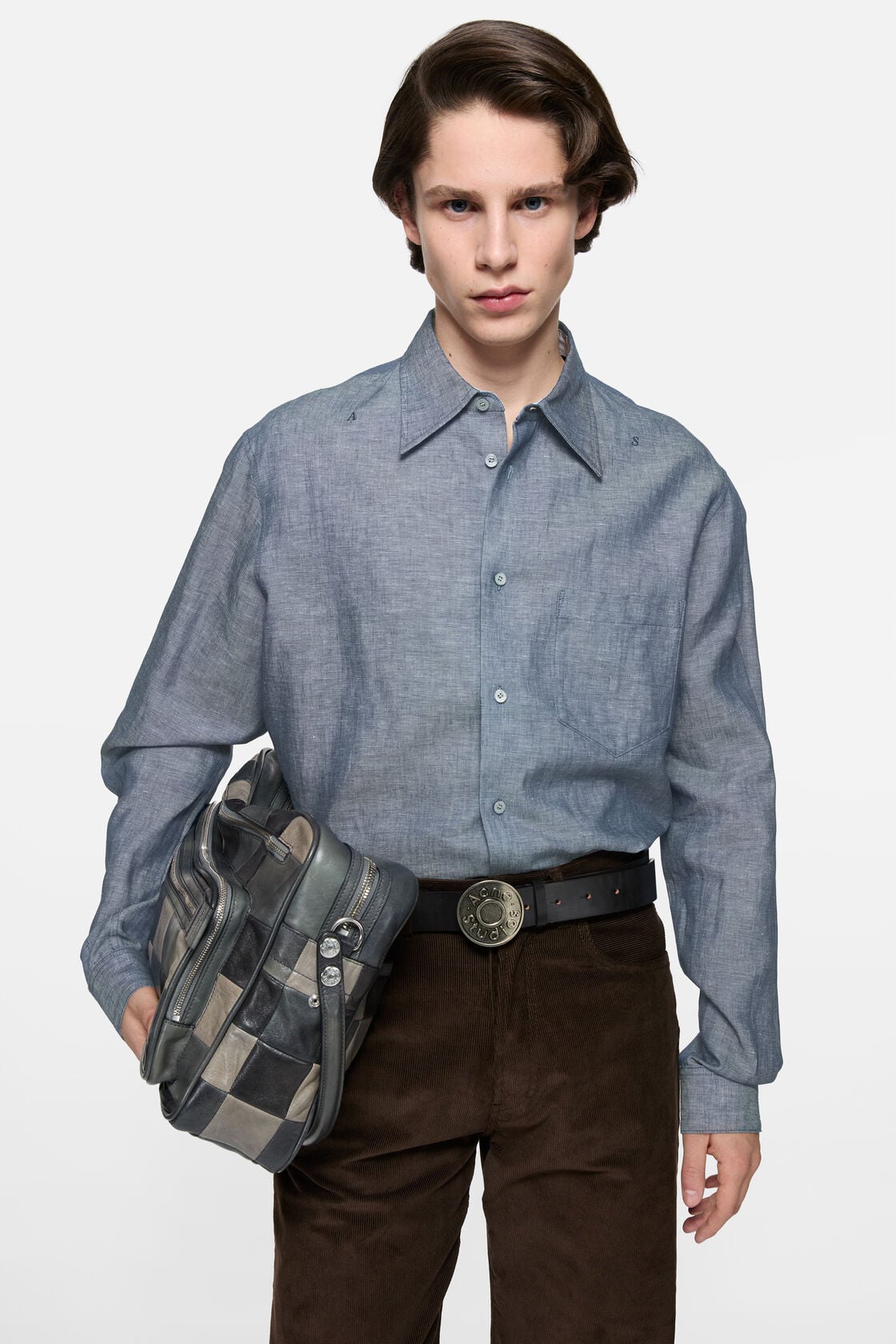 Chambray button-up shirt - Mid blue