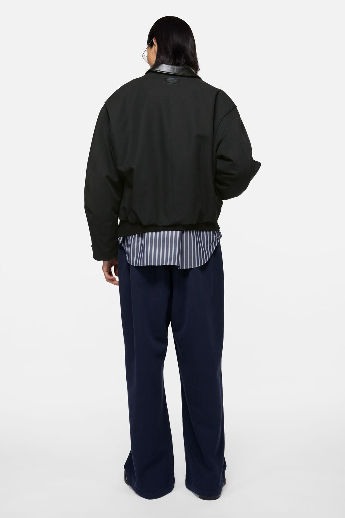 Bomber with leather collar - Black