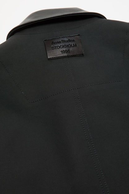 Bomber with leather collar - Black