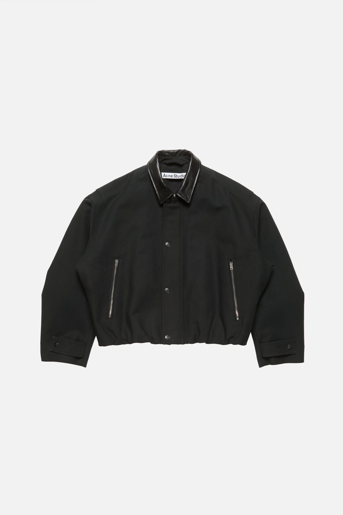 Bomber with leather collar - Black