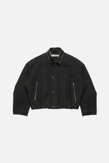 Bomber with leather collar - Black