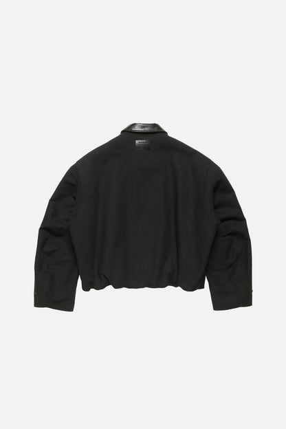 Bomber with leather collar - Black