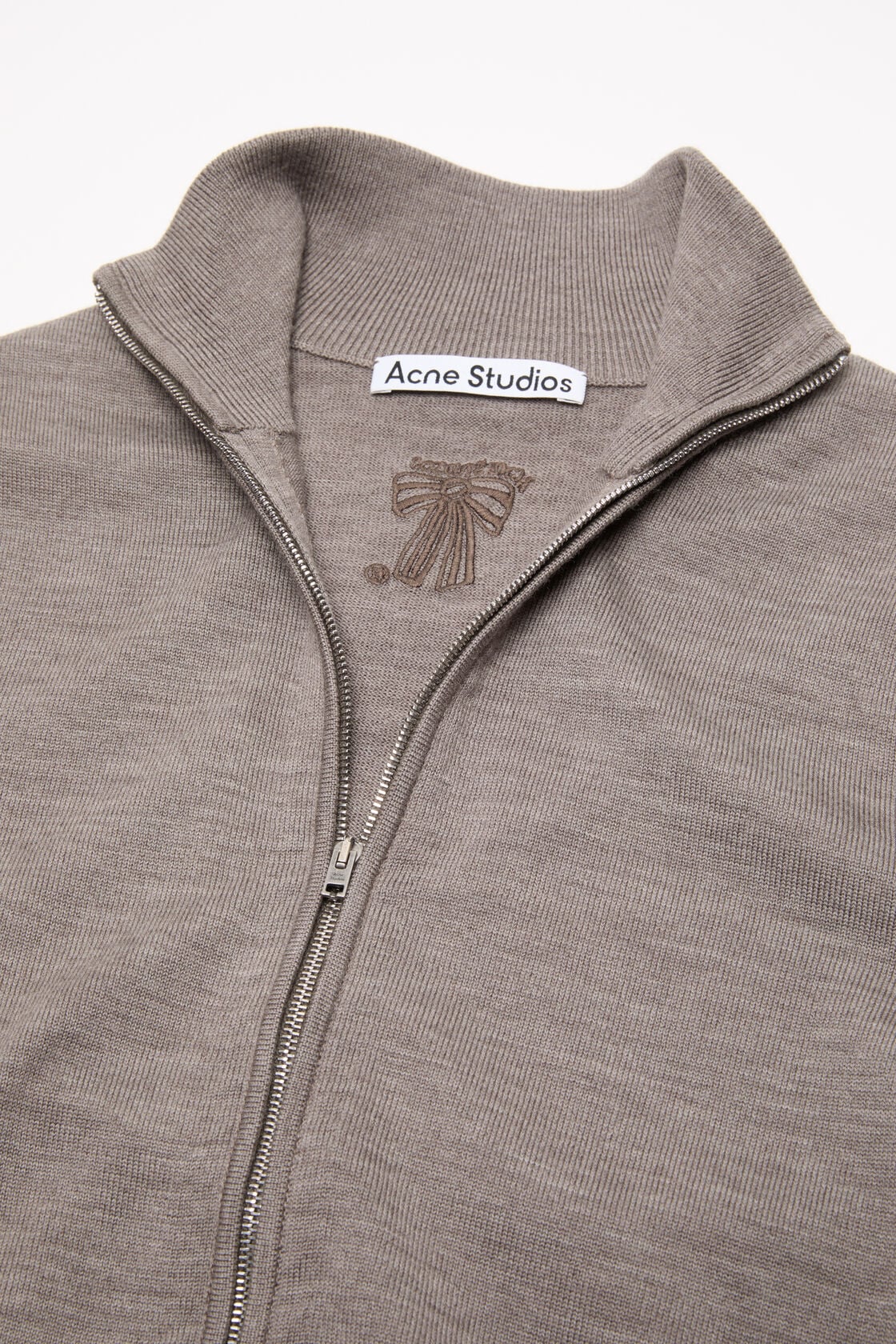 Zip-up bow logo cardigan - Warm Grey Melange