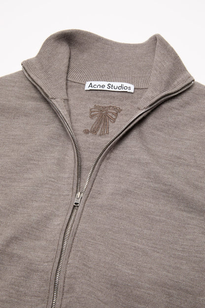 Zip-up bow logo cardigan - Warm Grey Melange