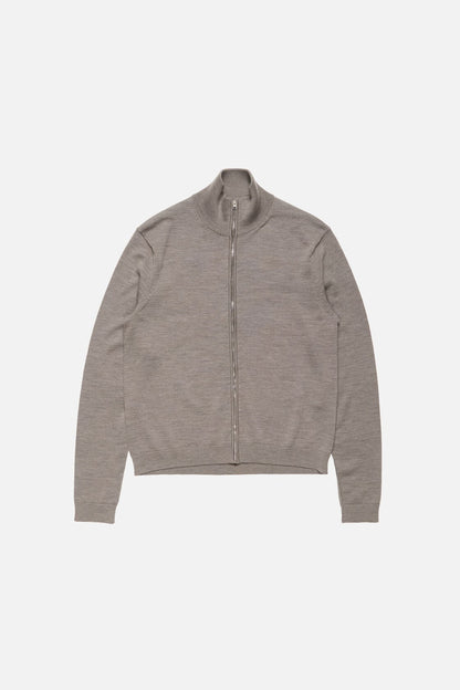 Zip-up bow logo cardigan - Warm Grey Melange