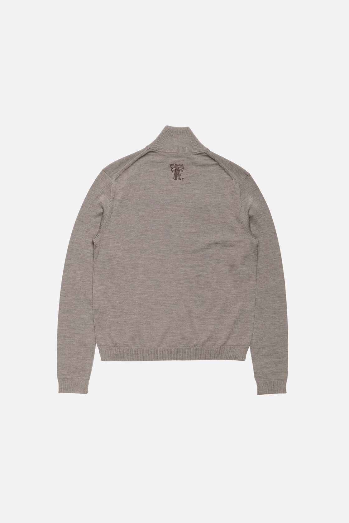 Zip-up bow logo cardigan - Warm Grey Melange