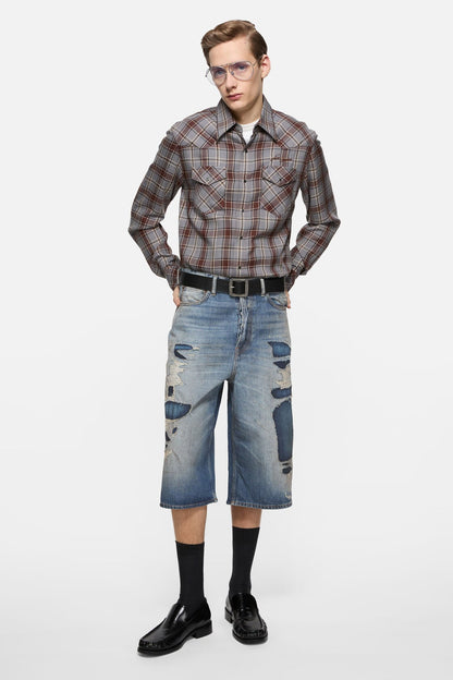 Mended denim shorts - Mid Blue