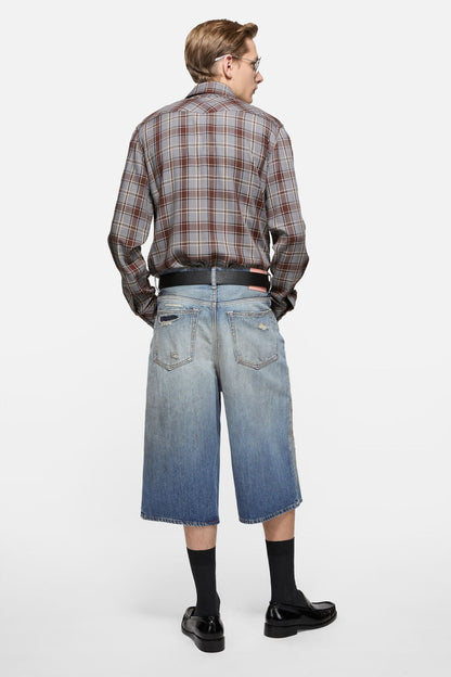 Mended denim shorts - Mid Blue