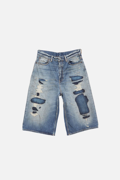 Mended denim shorts - Mid Blue