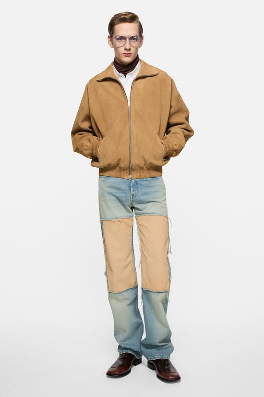 Suede Panel Jeans - Light blue