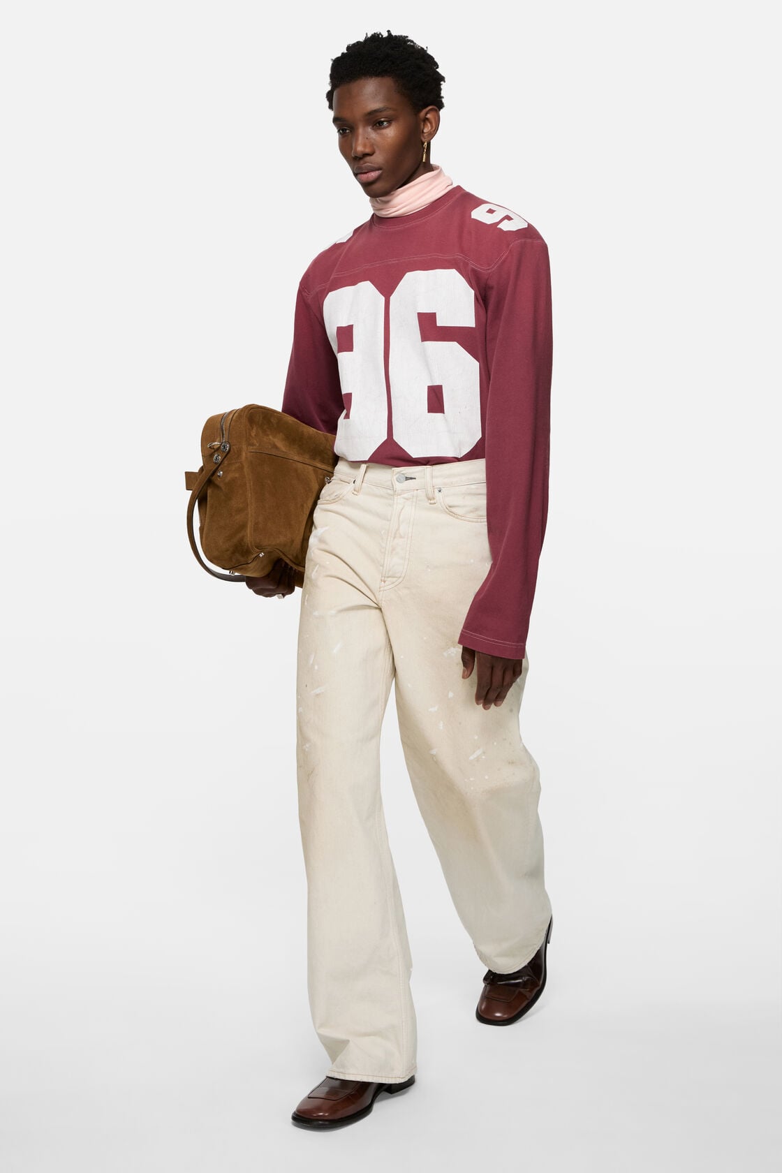 Loose fit jeans with leather pockets - White