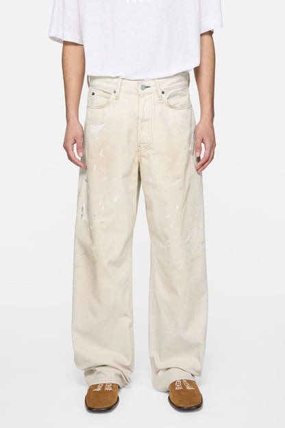 Loose fit jeans with leather pockets - White